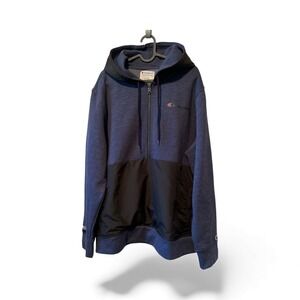 Champion Men's Blue Half Zip Hoodie Fleece Lined Contrast Pocket Athletic L/G